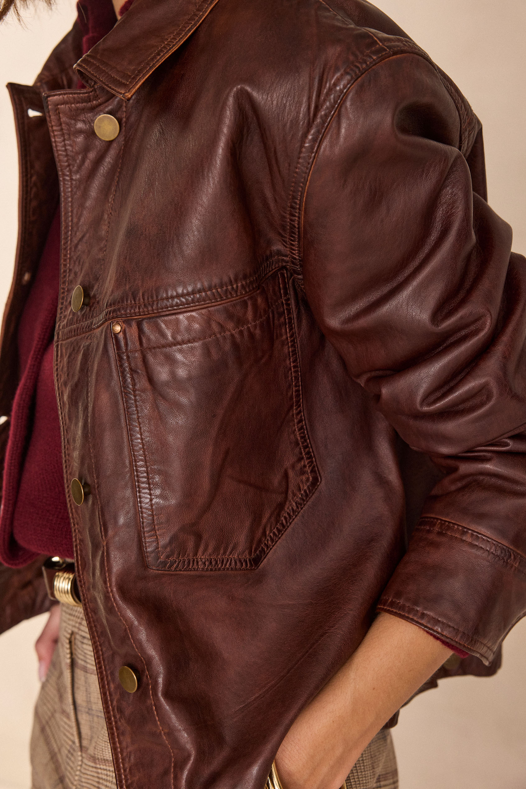 CARLA 100% leather jacket woman | BRICK | Maison 123