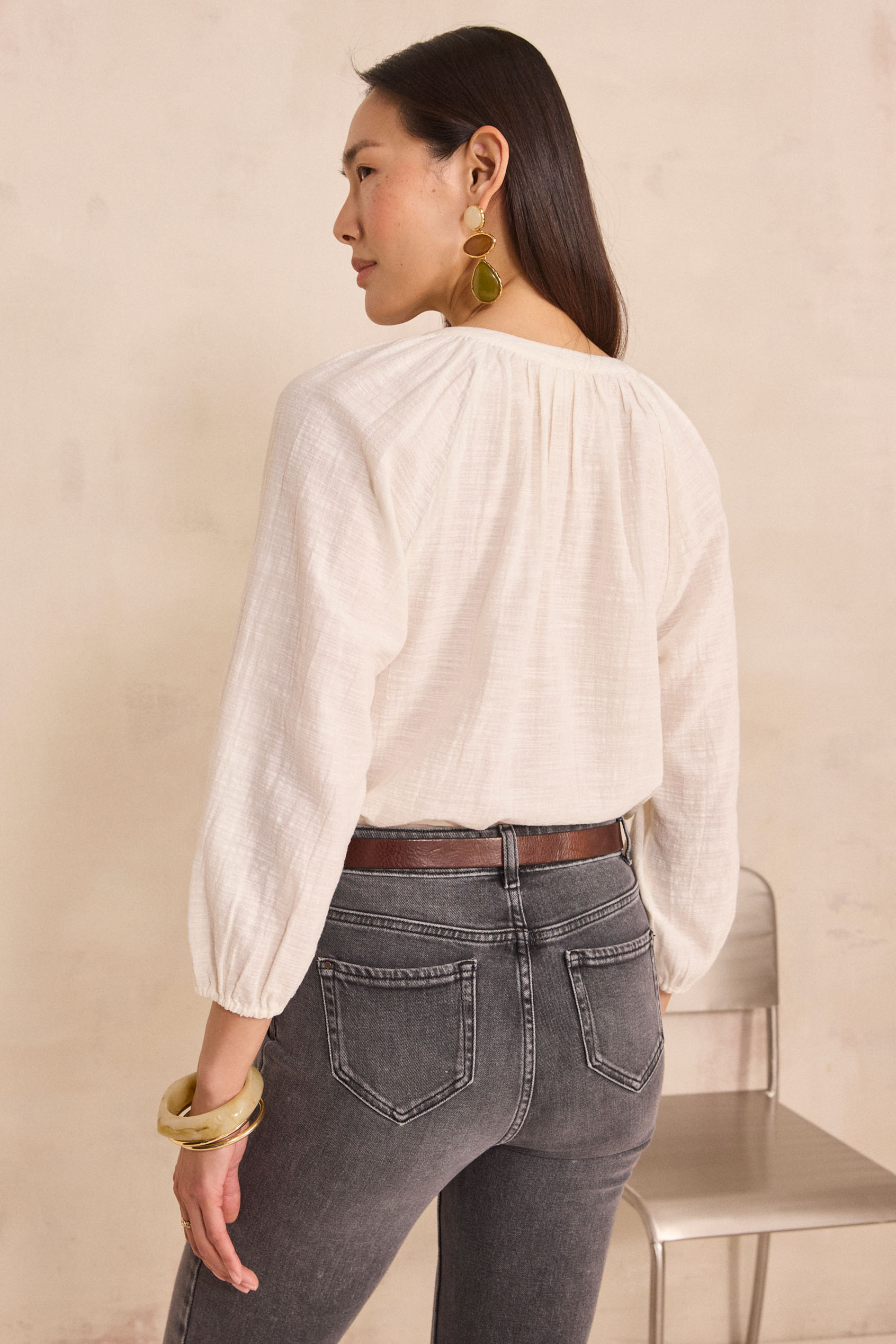3/4 sleeve embroidered cotton blouse DELICATE woman | CREAM