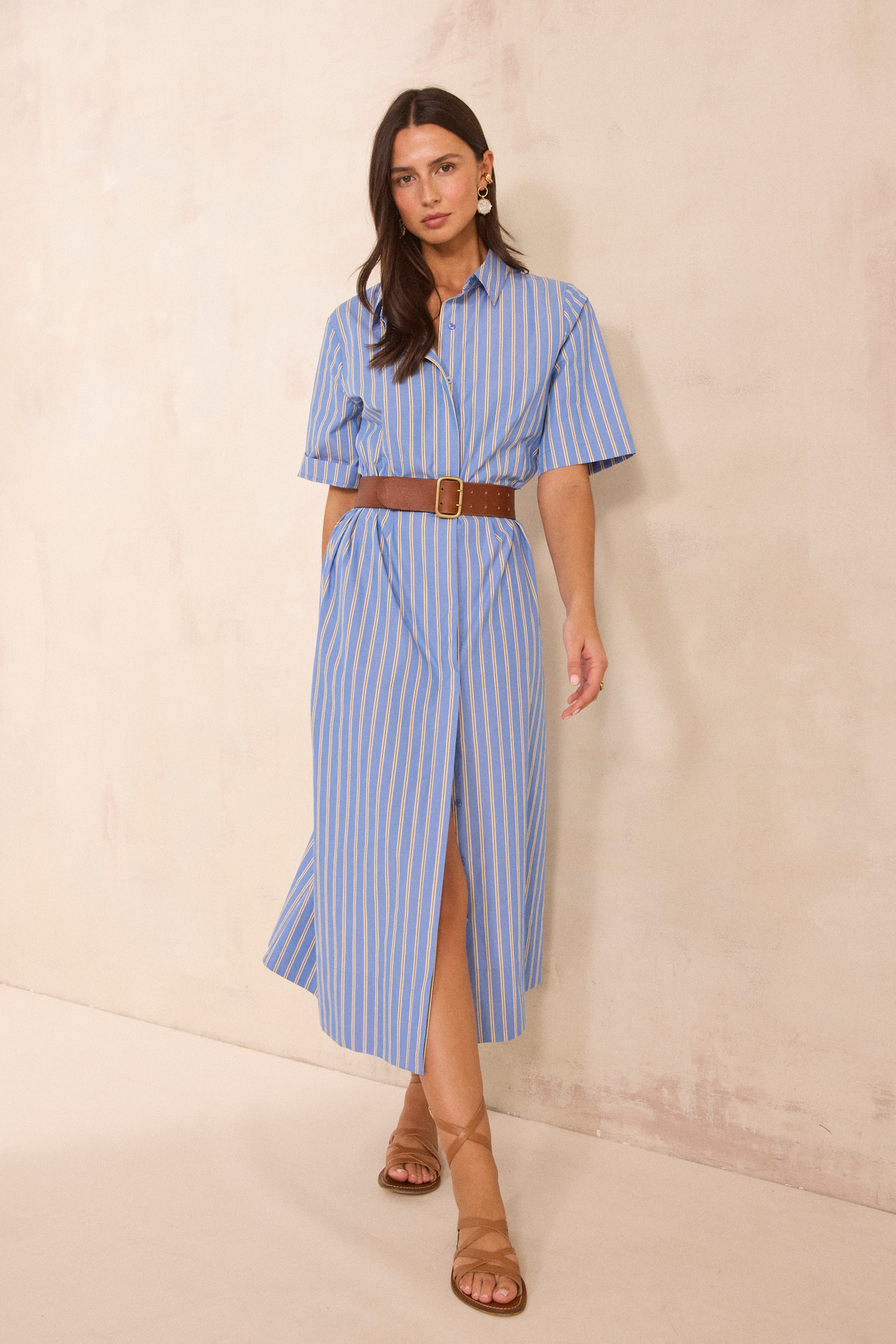 layered striped trapeze shirt dress Striped cotton trapeze dress PALMA woman | BLUE