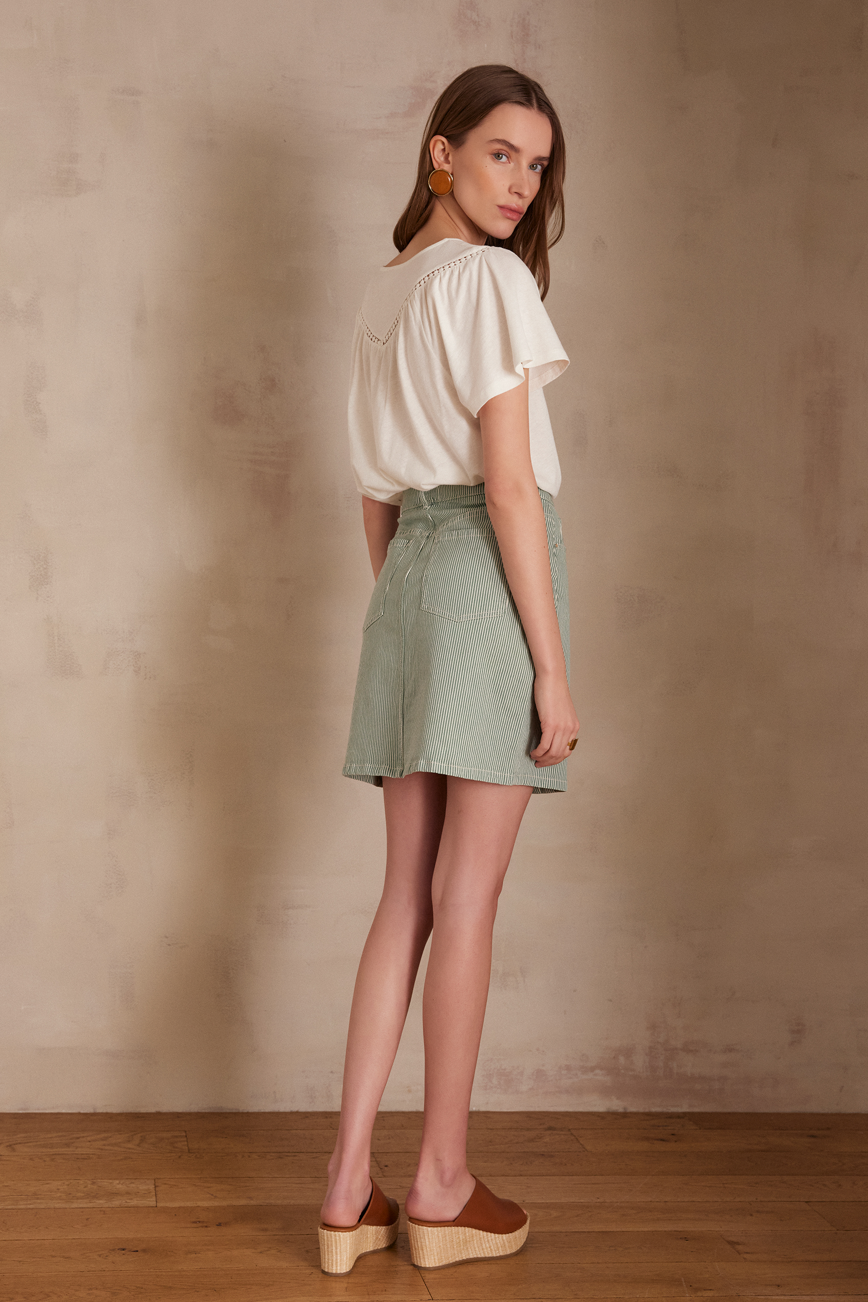スカート [NICEGHOSTCLUB]COTTON MIDI SKIRT_BRICK(NG2DFFPA90A) PINTUCKED COTTON MIDI SKIRT - BLACK | COS