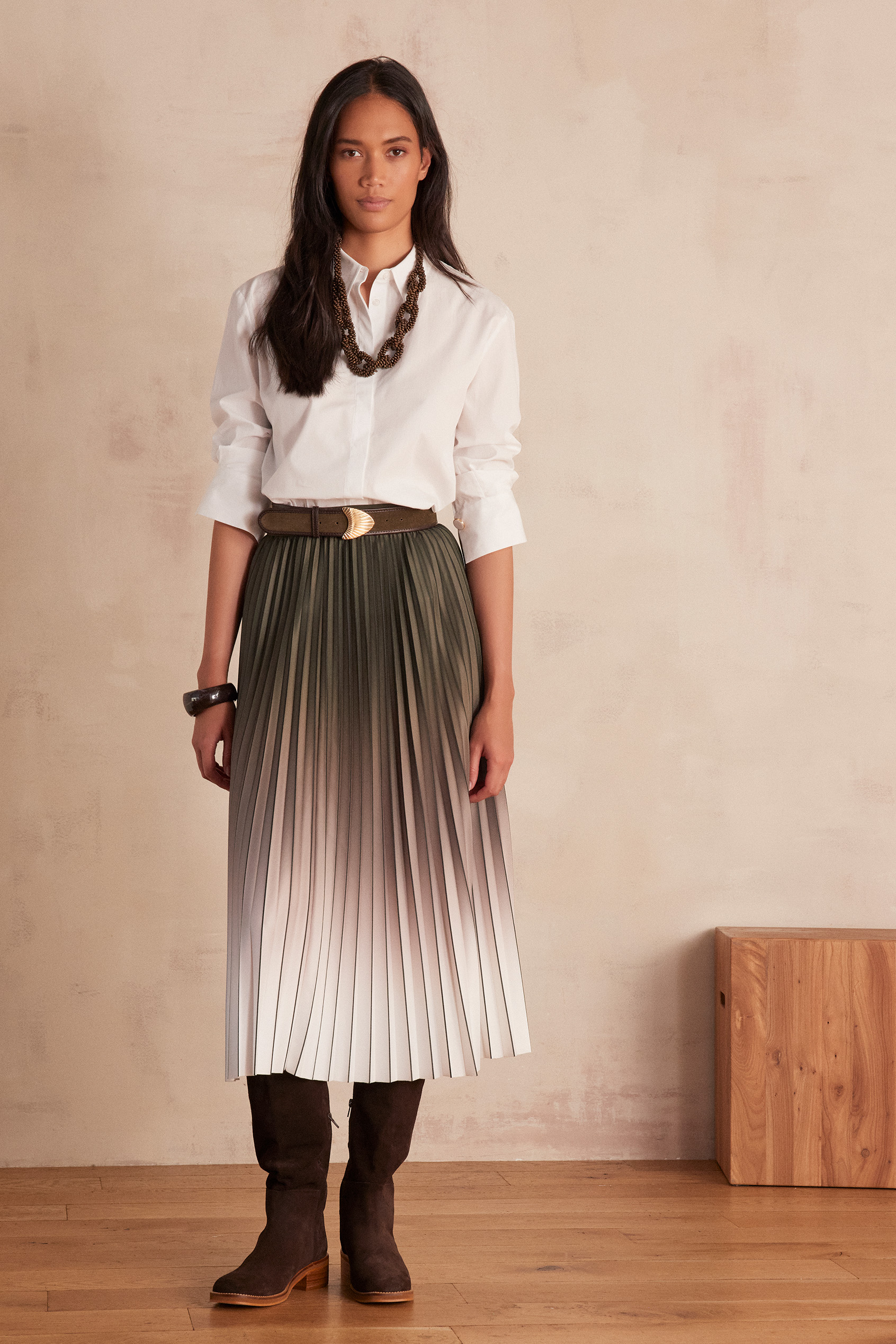 スカート AM1033 Amanda pleats skirt beige ANDMARY】Amanda pleats skirt