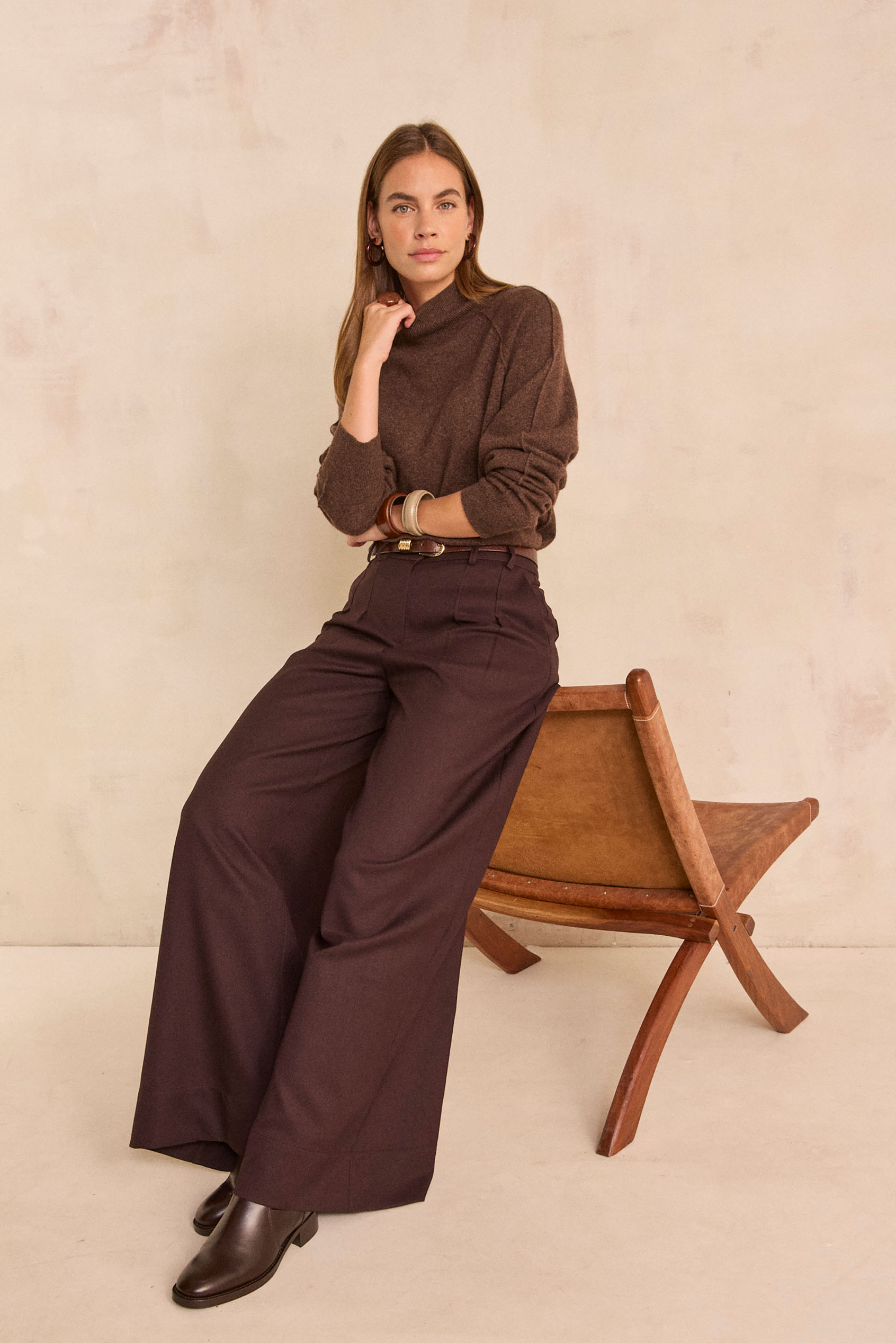 ACHILLE long-sleeve chocolate cashmere sweater woman | CHOCOLATE
