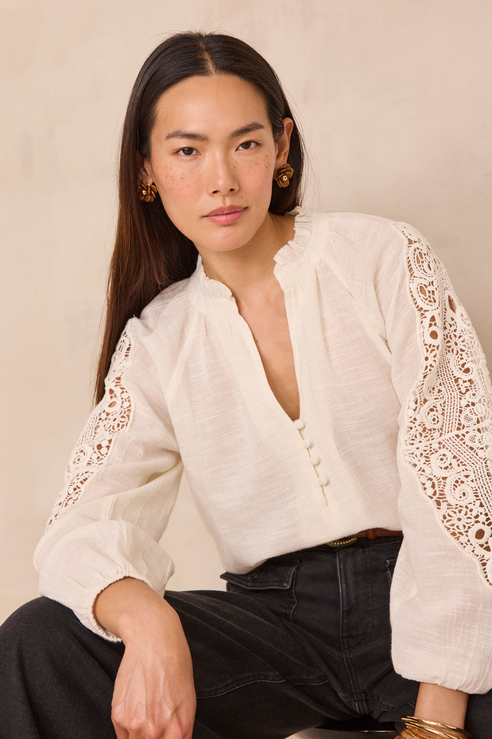 100% cotton blouse SIMONE woman | ECRU | Maison 123