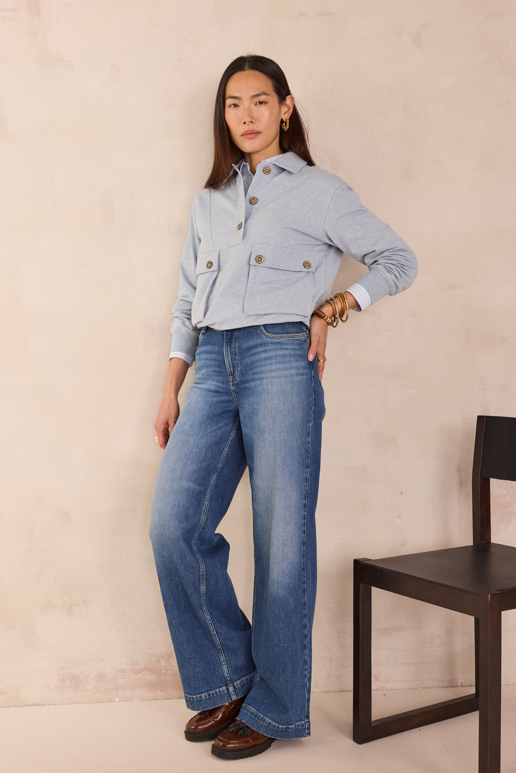 100% cotton striped shirt THOMAS woman | CHAMBRAY BLUE | Maison 123