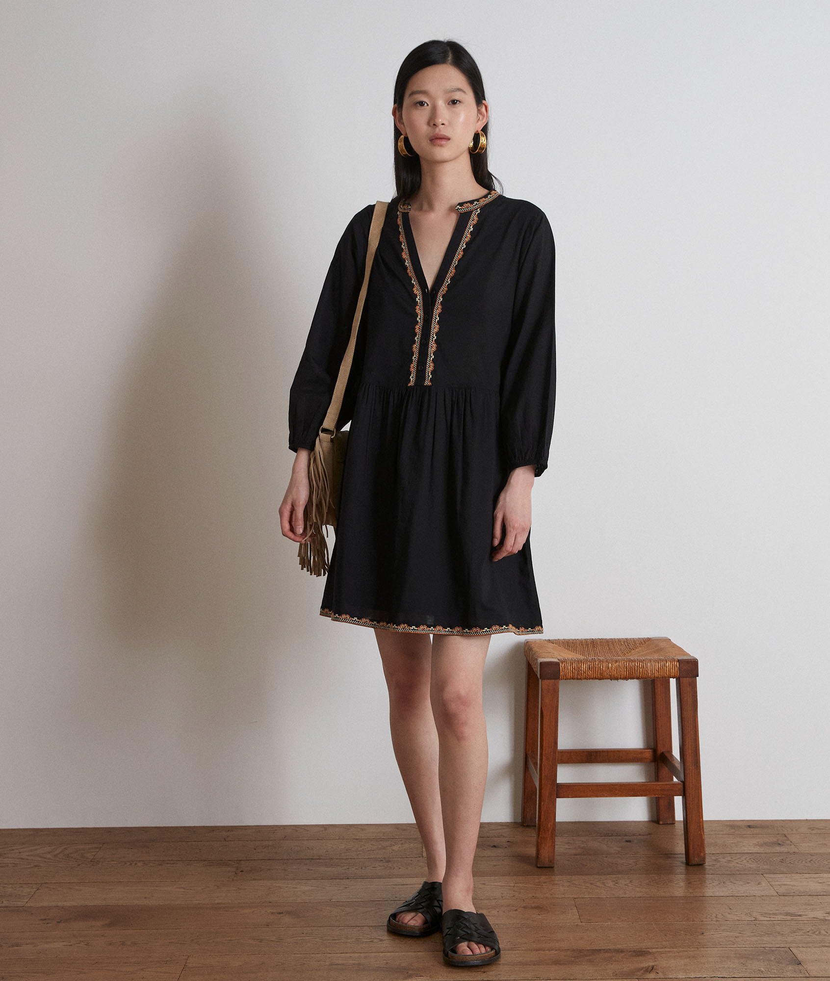 Embroidered cotton dress - Woman