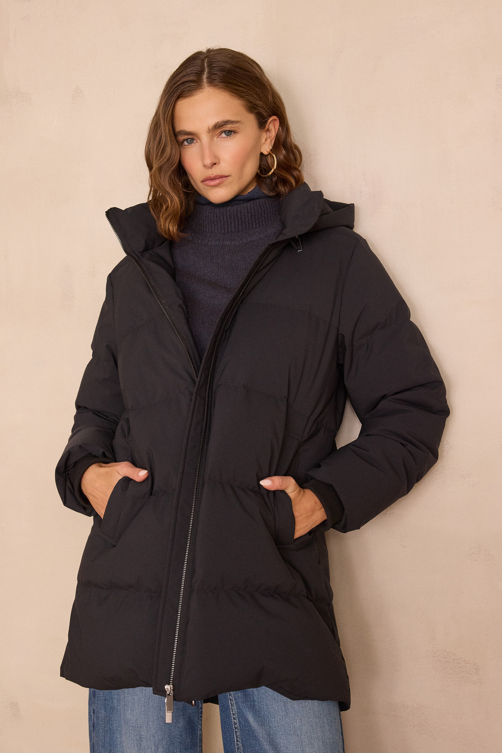 DINA mid-length puffer jacket woman | BLACK | Maison 123