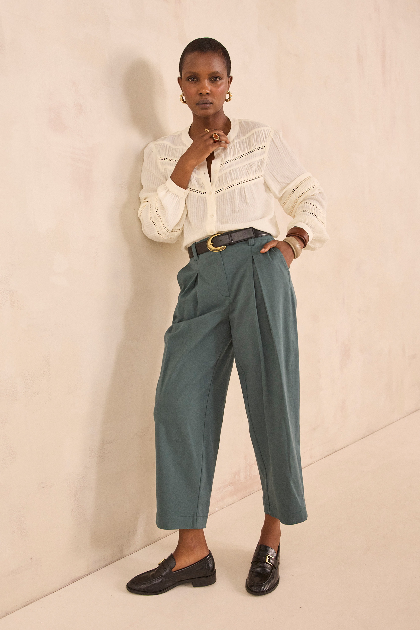 LANA blended cotton pants woman | PETROLE | Maison 123