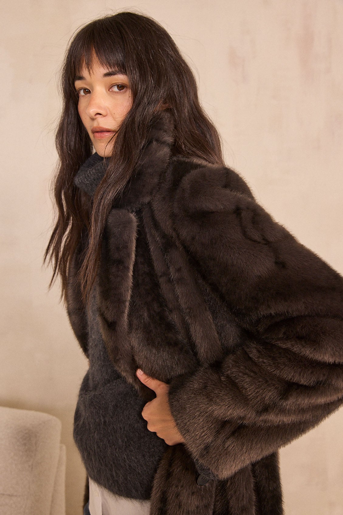 Long fur effect coat CLARISSE woman | ANTHRACITE | Maison 123 Long fur effect coat CLARISSE woman | ANTHRACITE | Maison 123