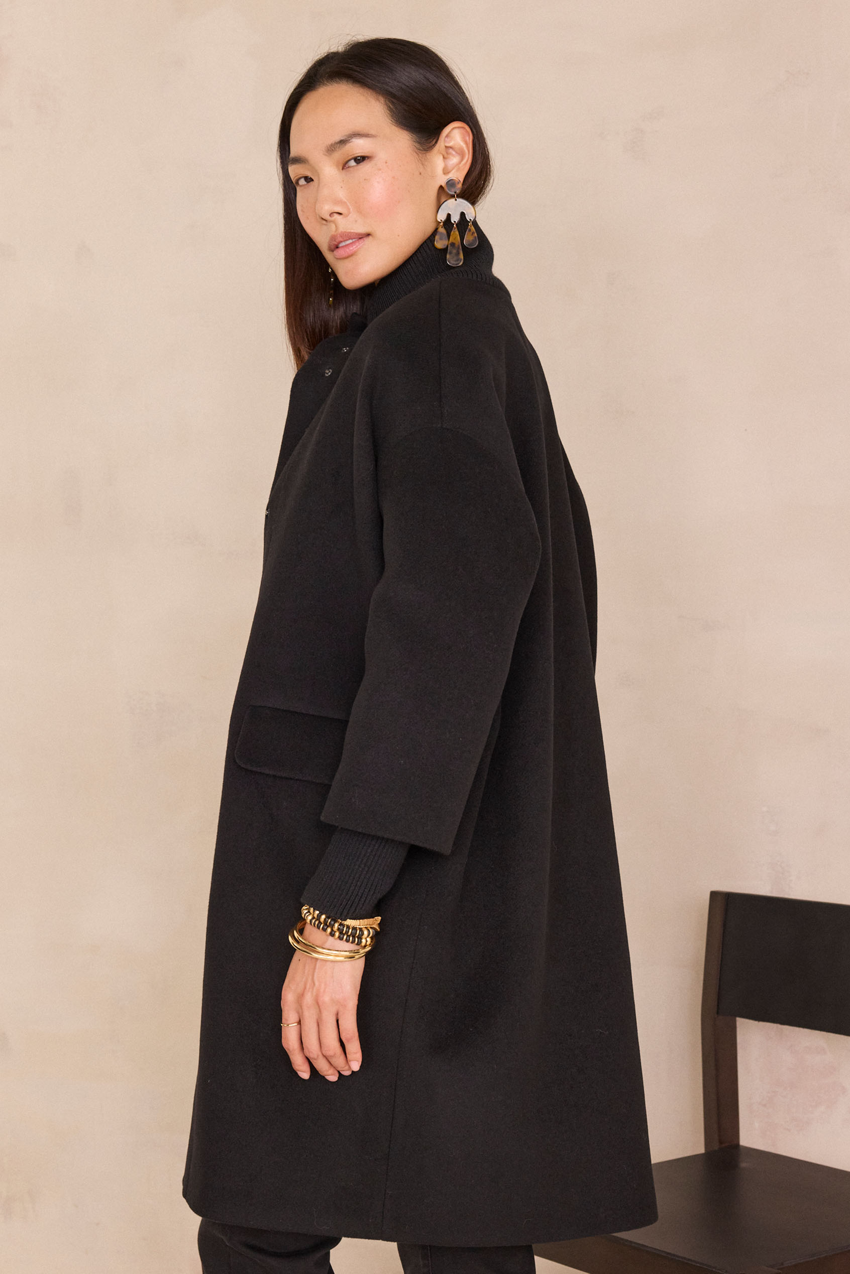 ジャケット・アウター Iam 2way neck arrange handmade midi coat MAGDA mid-length coat woman | BLACK | Maison 123