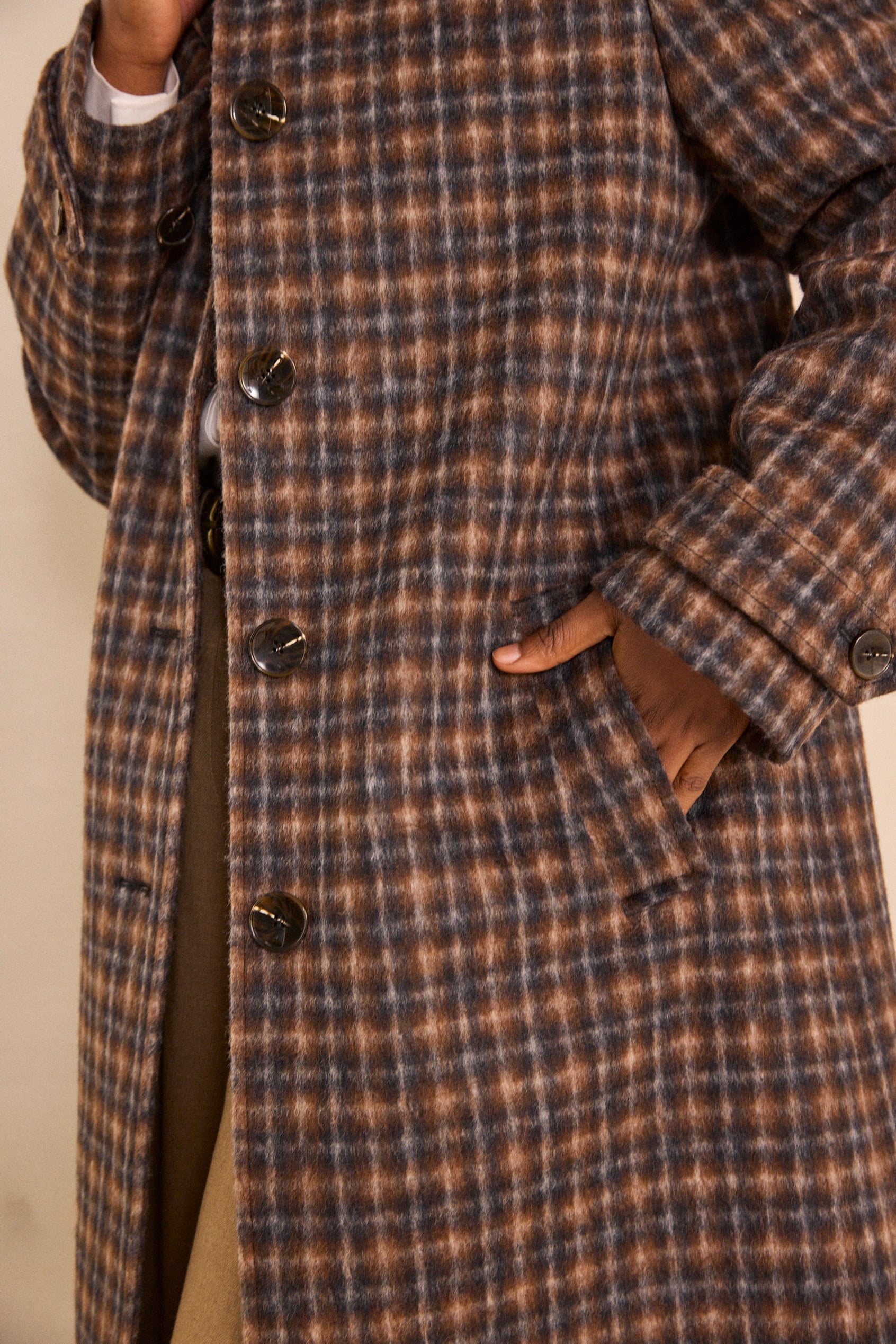 CONSTANT check patterned wool blend coat woman | Tobacco | Maison 123