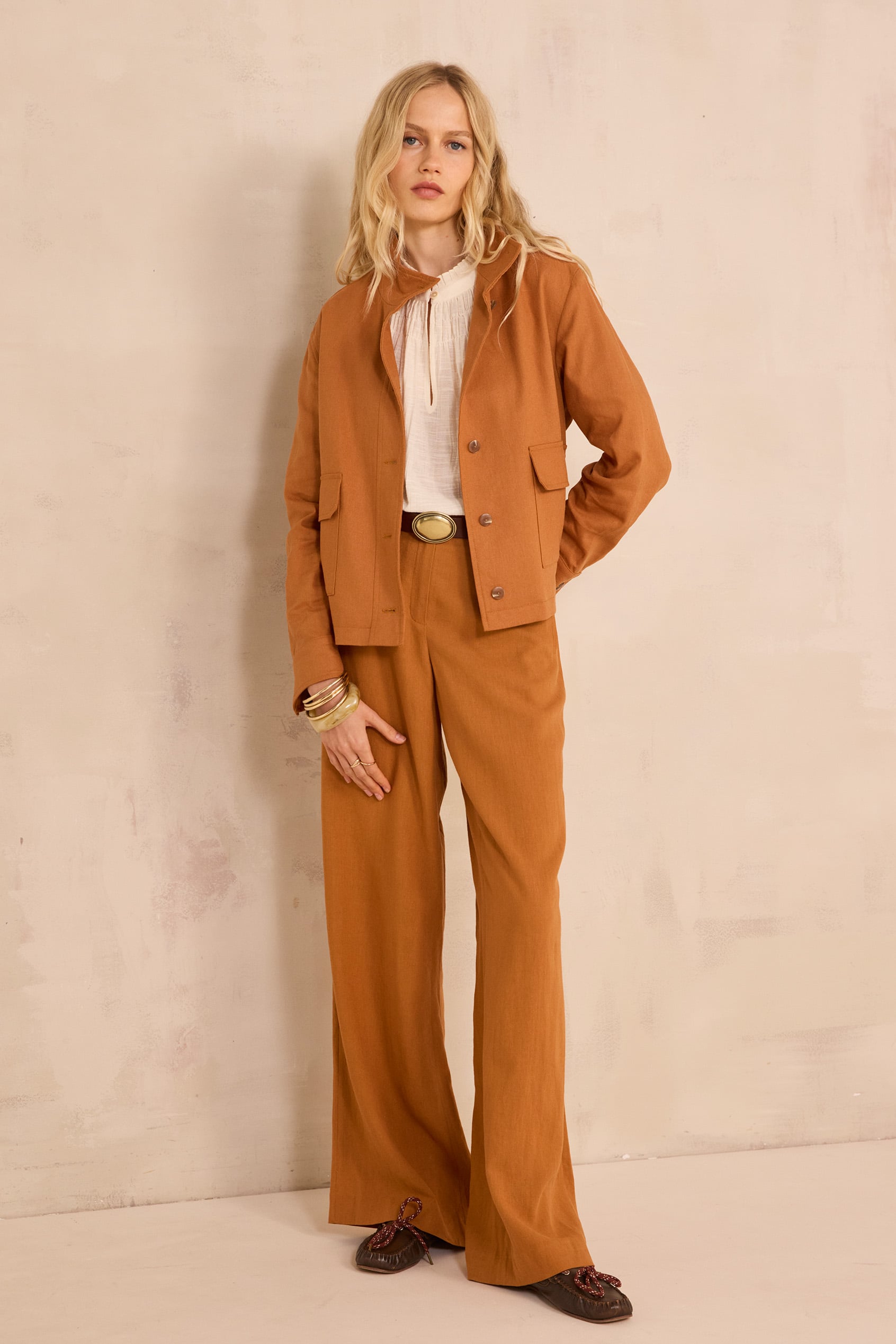 Long sleeve mixed linen jacket BLONDIE woman | OCHRE | Maison 123