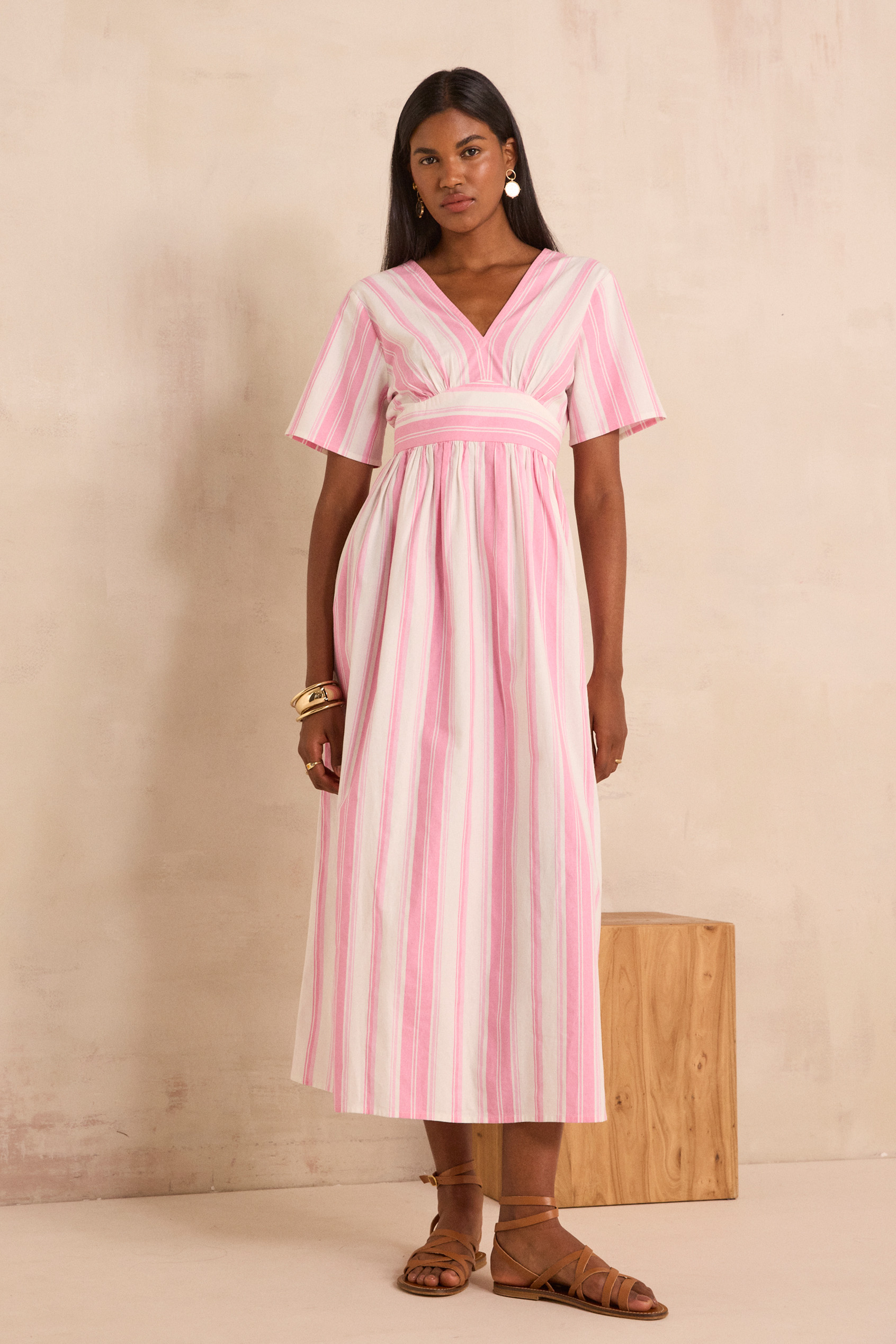 Striped cotton A-line dress PRIMEROSE woman | ROSE | Maison 123