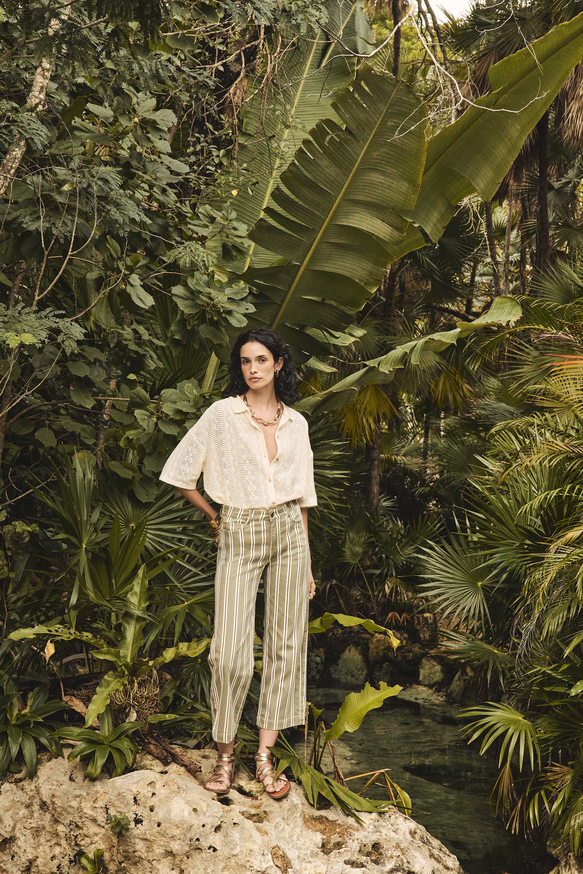 ROSE striped cropped wide trousers woman | PERSIMMON | Maison 123