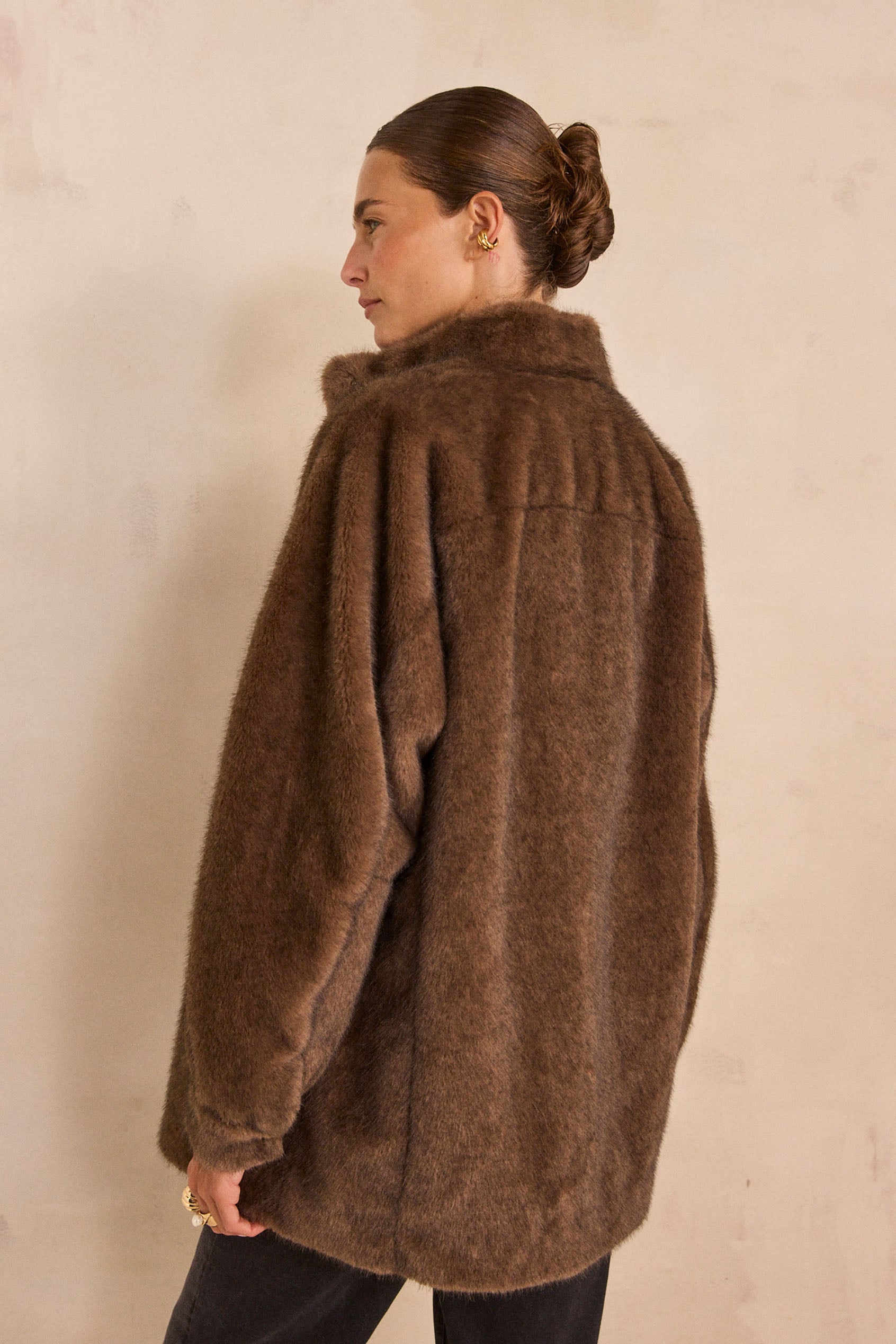 Shearling-look coat DAMIEN woman | DARK MOLE | Maison 123
