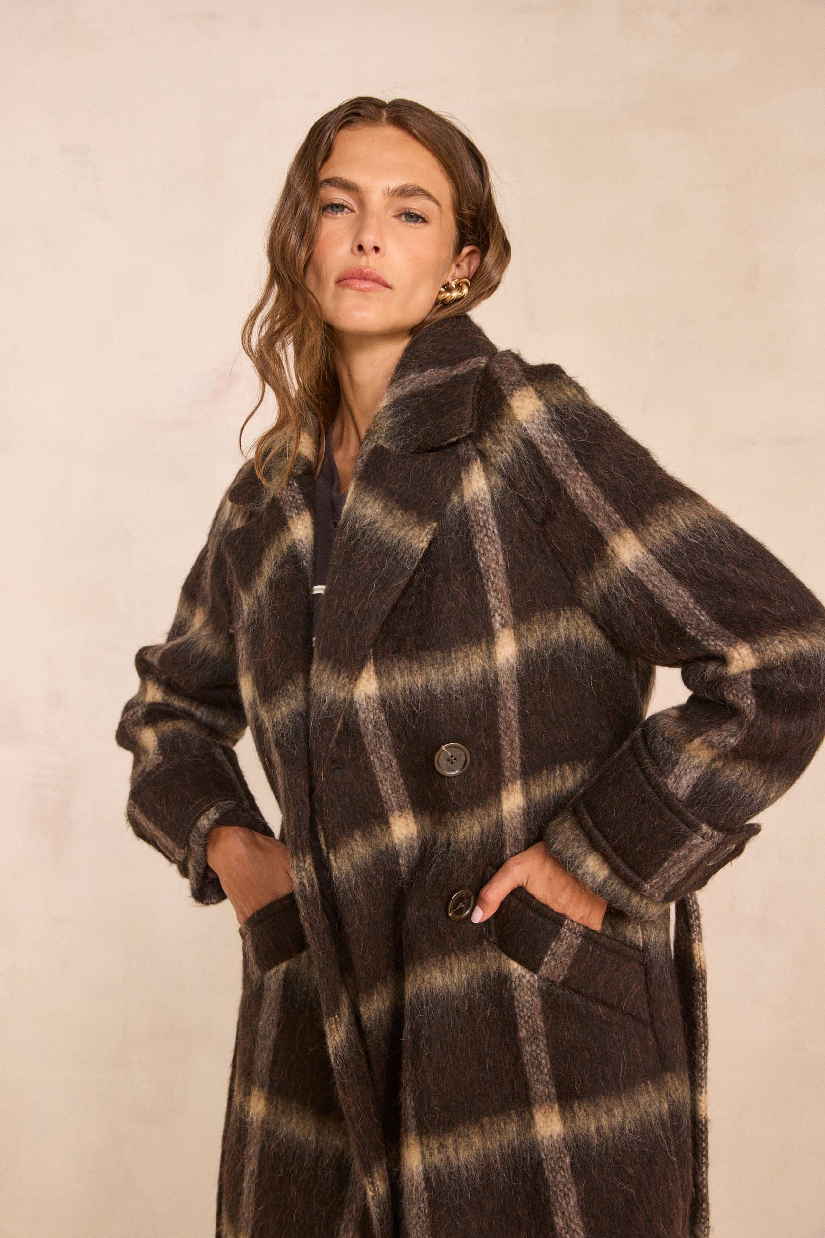 Long sleeve dense knit coat DAREN woman | DARK BROWN | Maison 123
