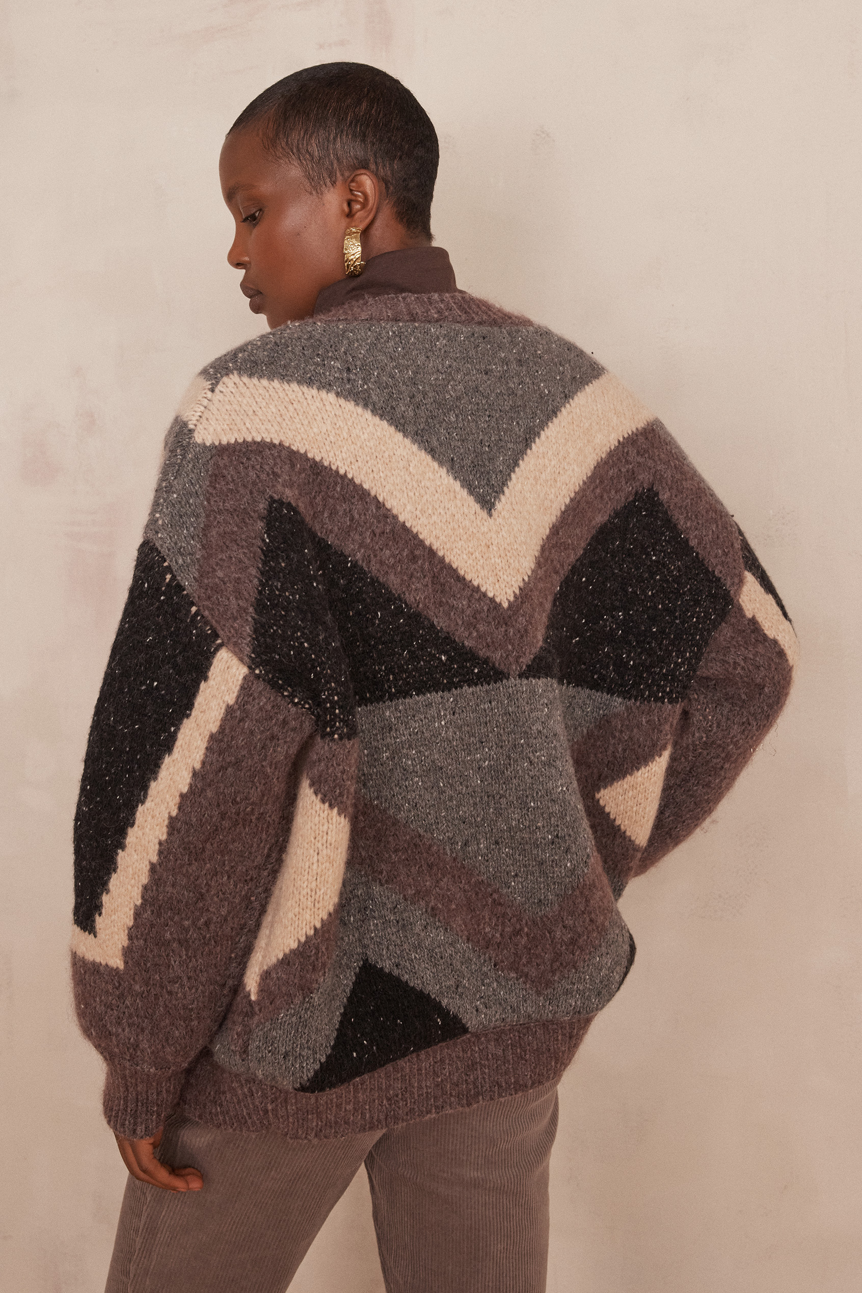 BRITNEY jacquard pattern cardigan woman | DARK TAUPE