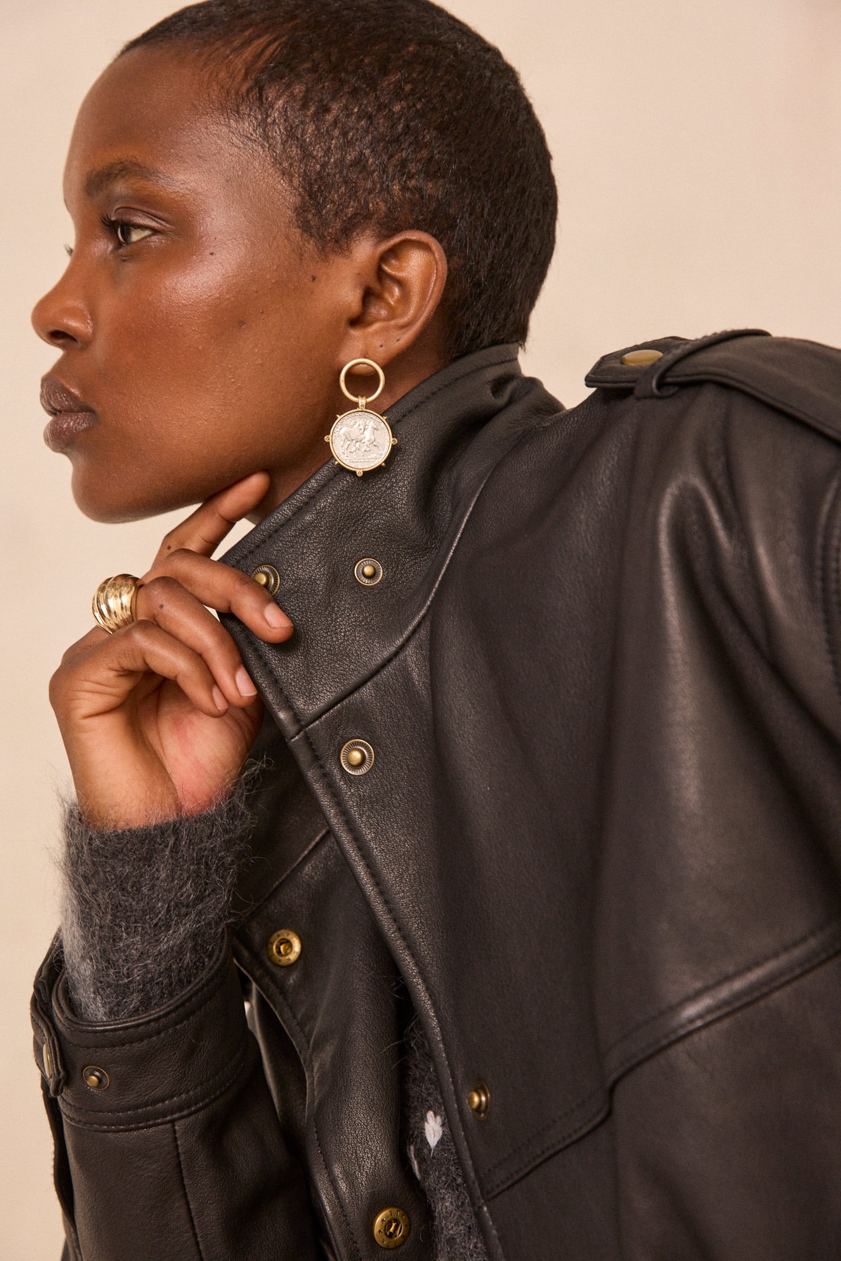 Oversized grain leather jacket OSCAR woman | BLACK | Maison 123