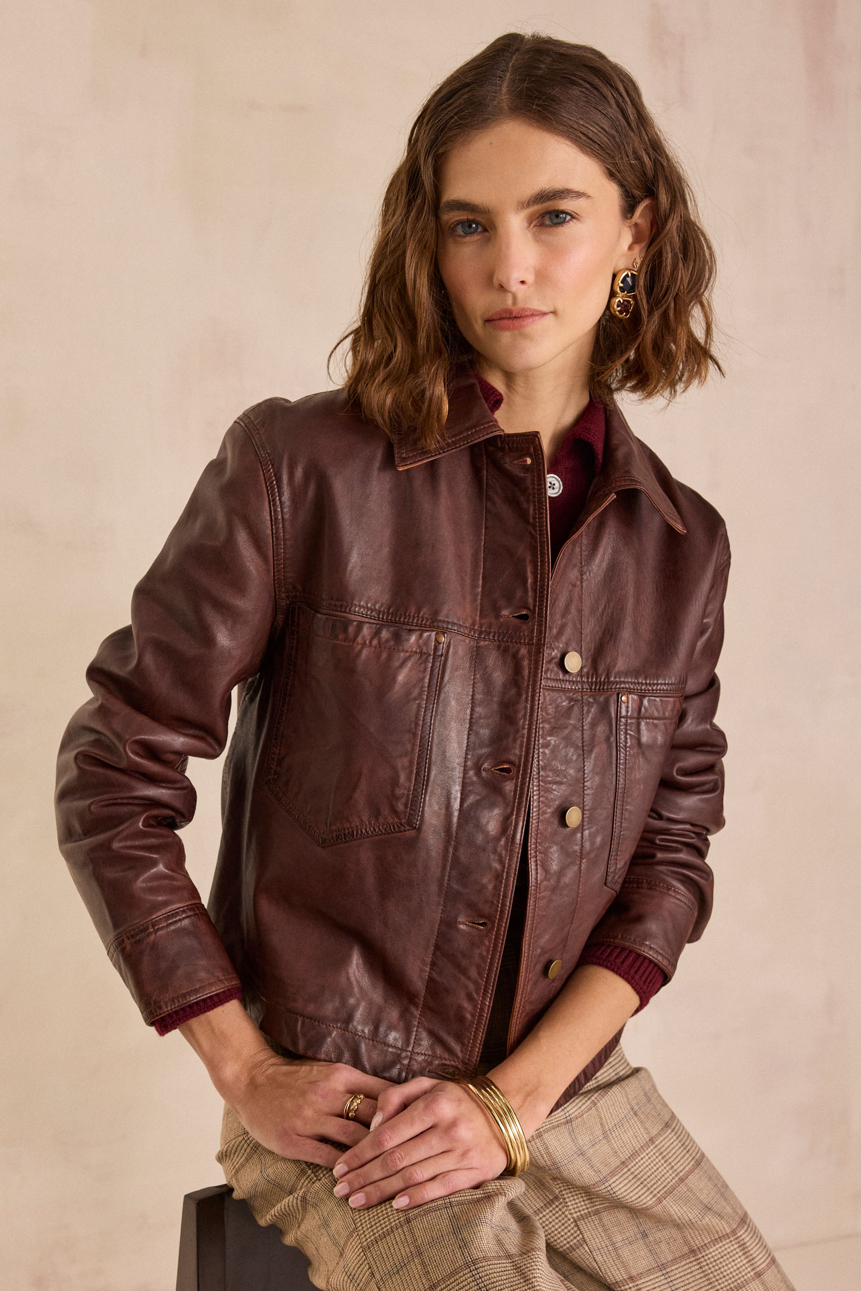 CARLA 100% leather jacket woman | BRICK | Maison 123