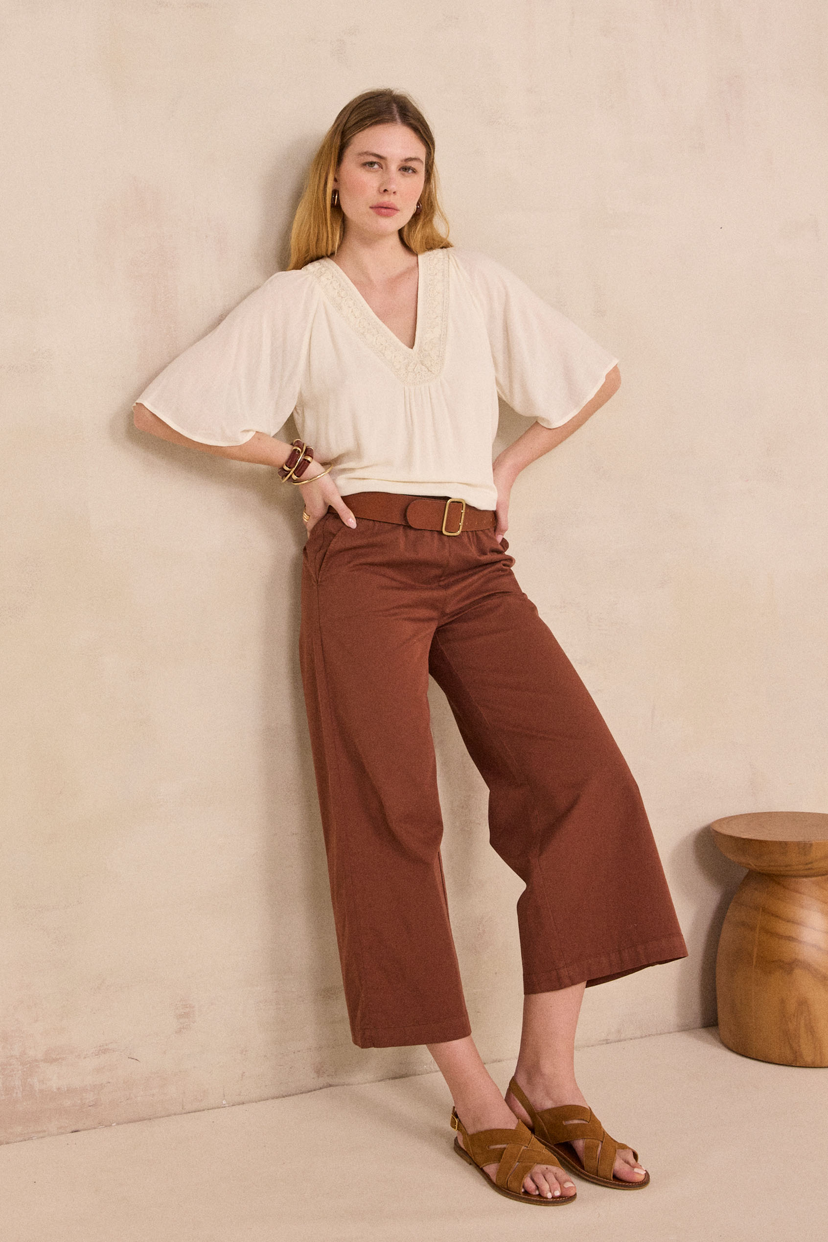 Embroidered blouse with 3/4 sleeves DEBORAH woman | CREAM | Maison 123