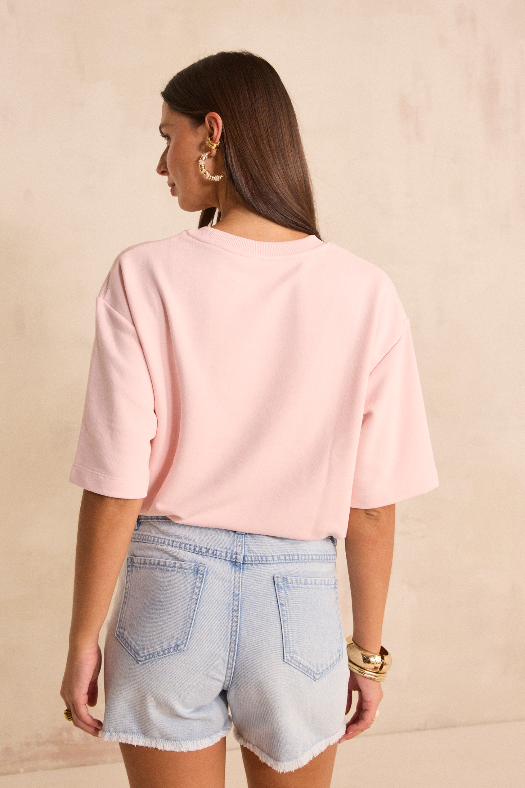 Short-sleeved sweatshirt in blended cotton LOMA woman | ROSE