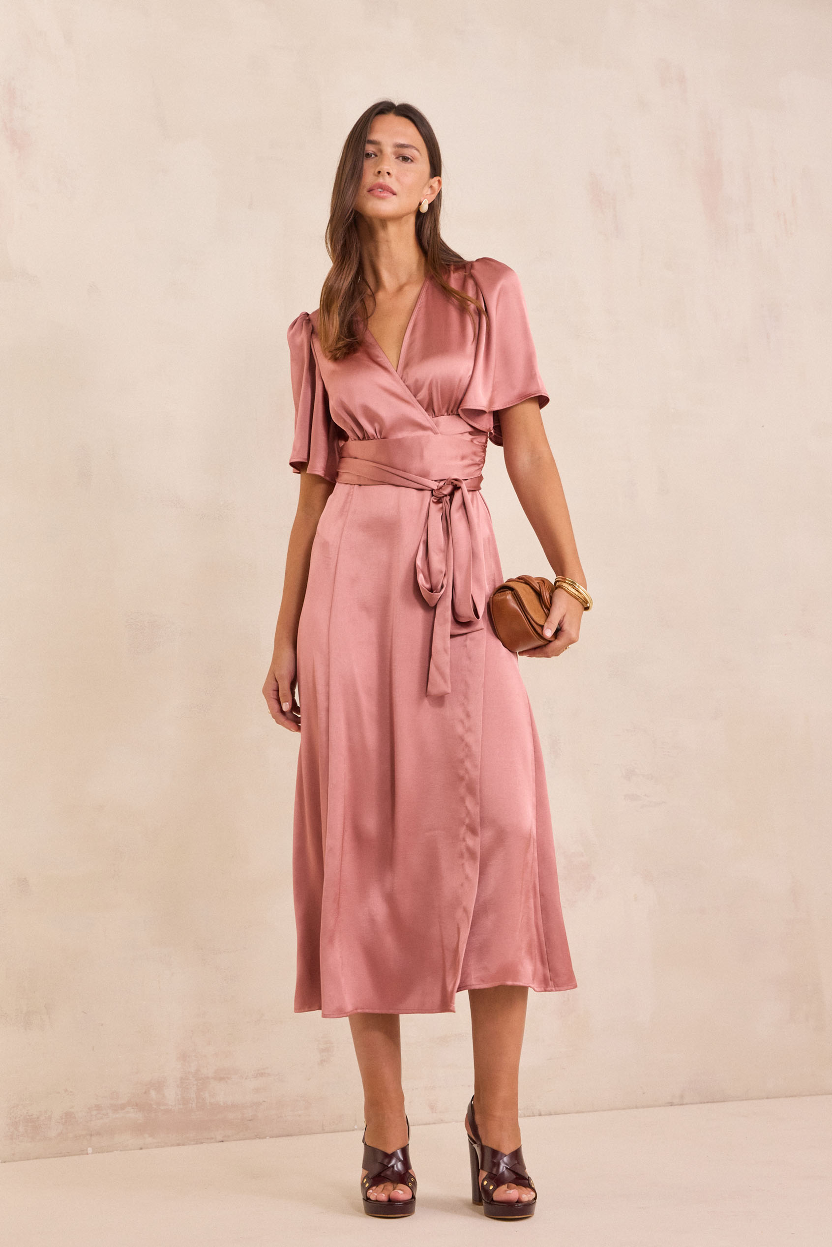 Long satin wrap dress BORA woman | BOIS DE ROSE | Maison 123