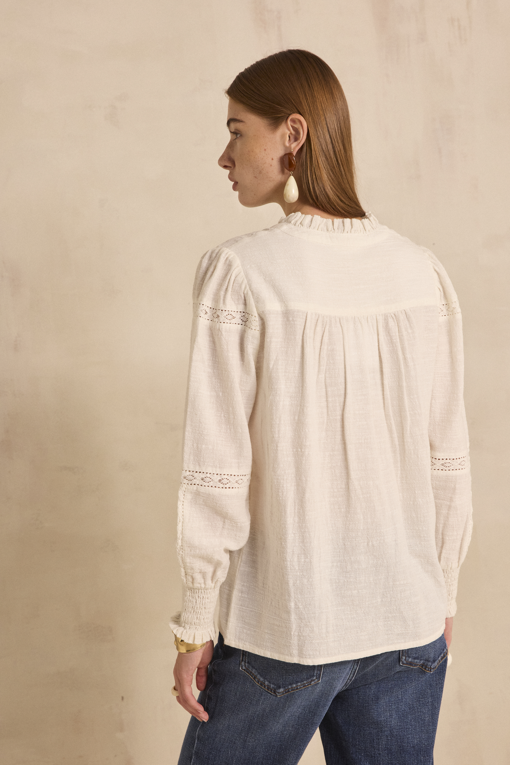 Embroidered cotton blouse MAGNOLIA woman | CREAM | Maison 123