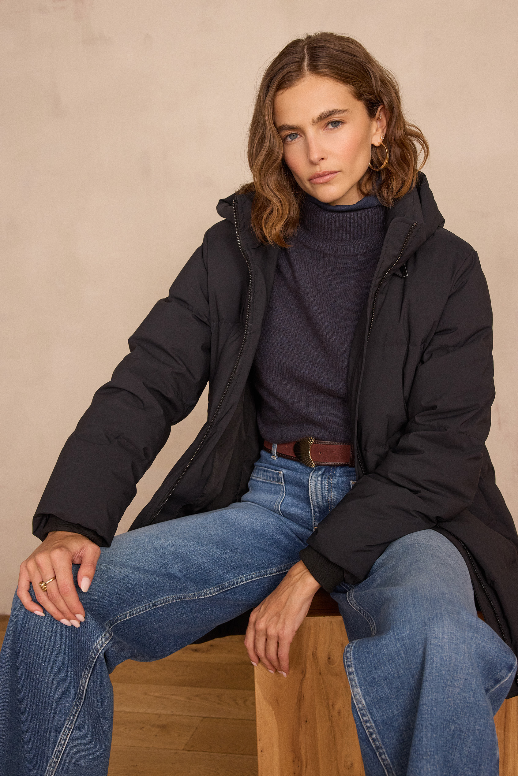 DINA mid-length puffer jacket woman | BLACK | Maison 123