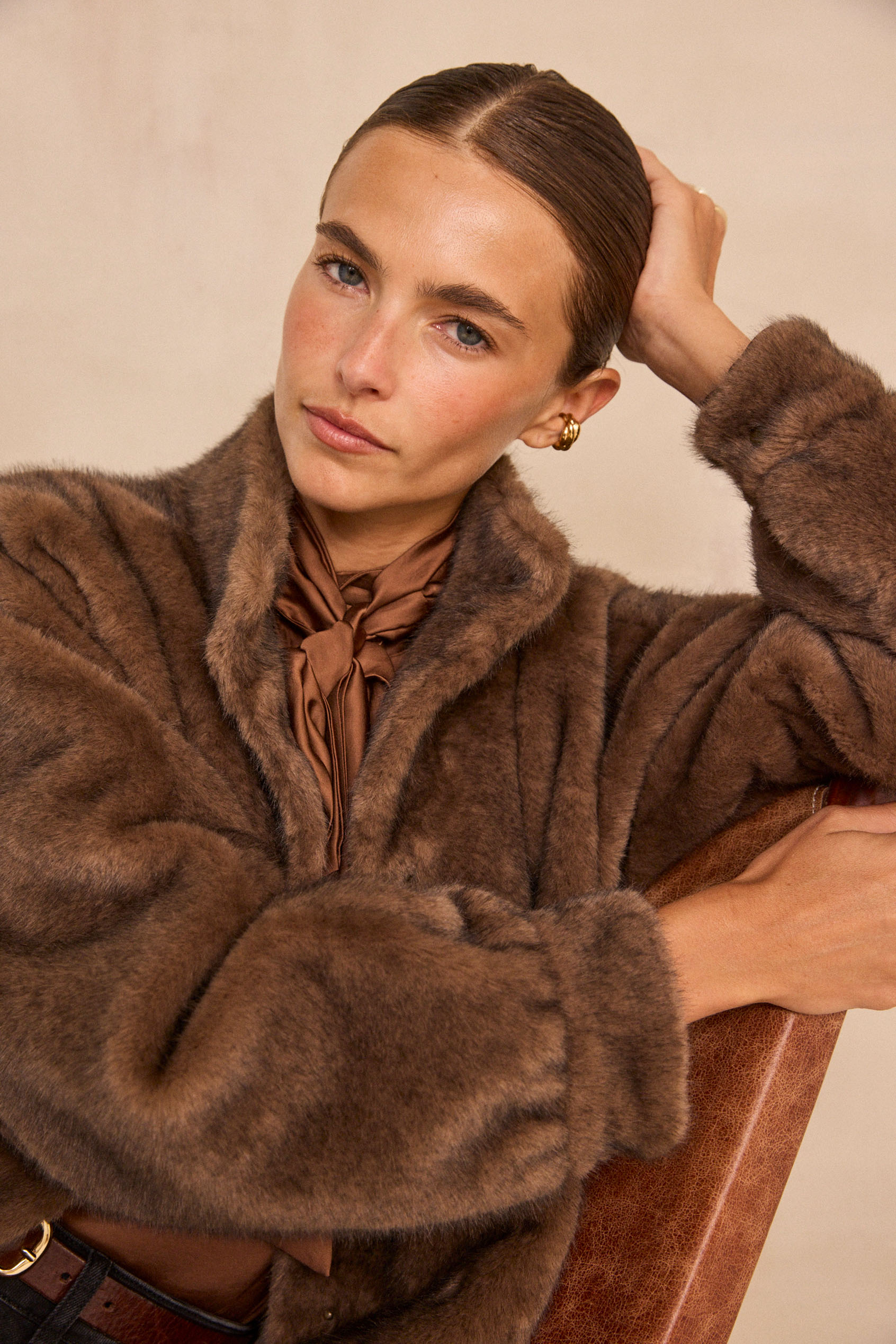 Shearling-look coat DAMIEN woman | DARK MOLE | Maison 123