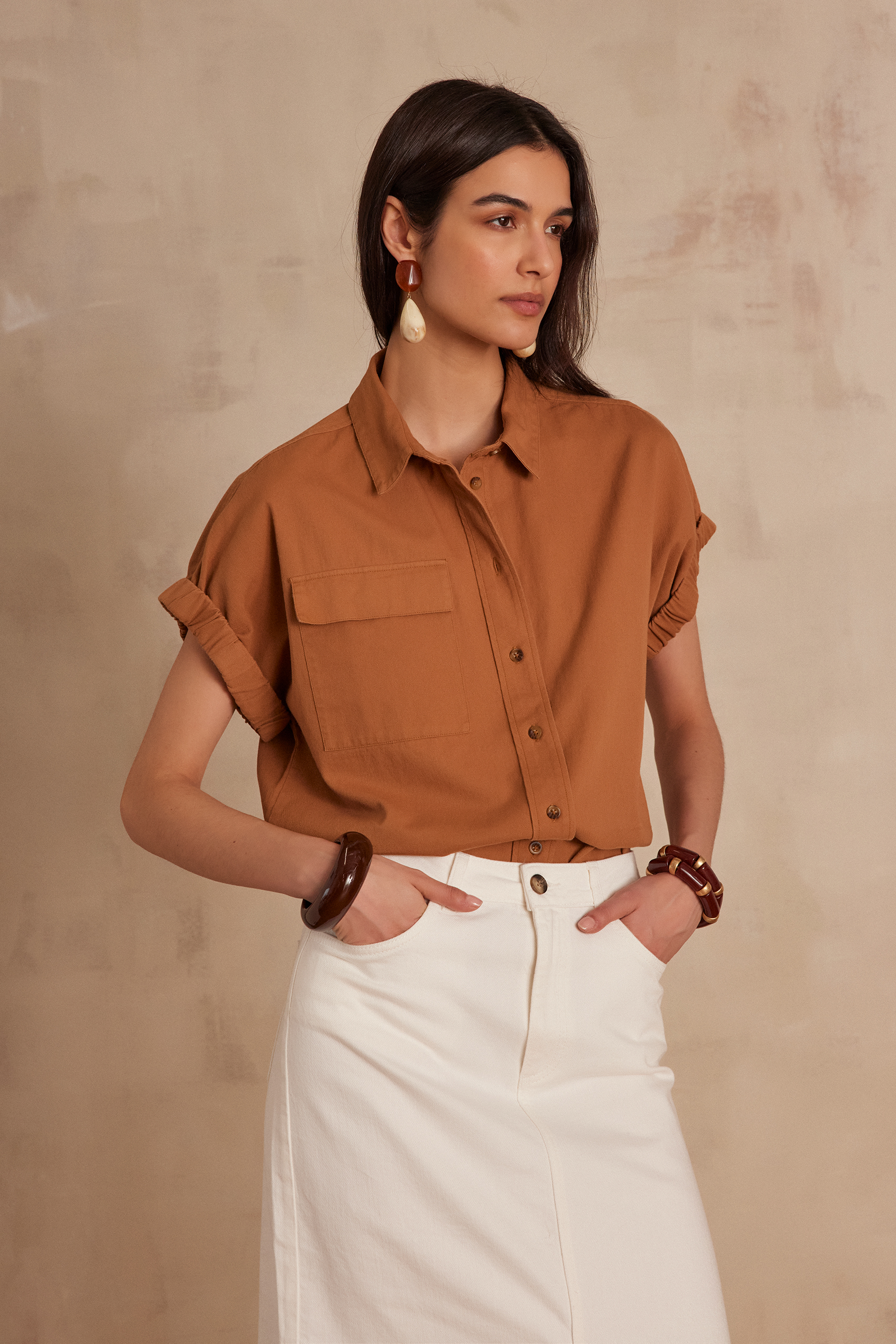 売れ筋商品|||イチ シャツ レディース トップス IHMain - Button-down blouse - pureed pumpkin イチ シャツ レディース トップス IHMain - Button-down blouse