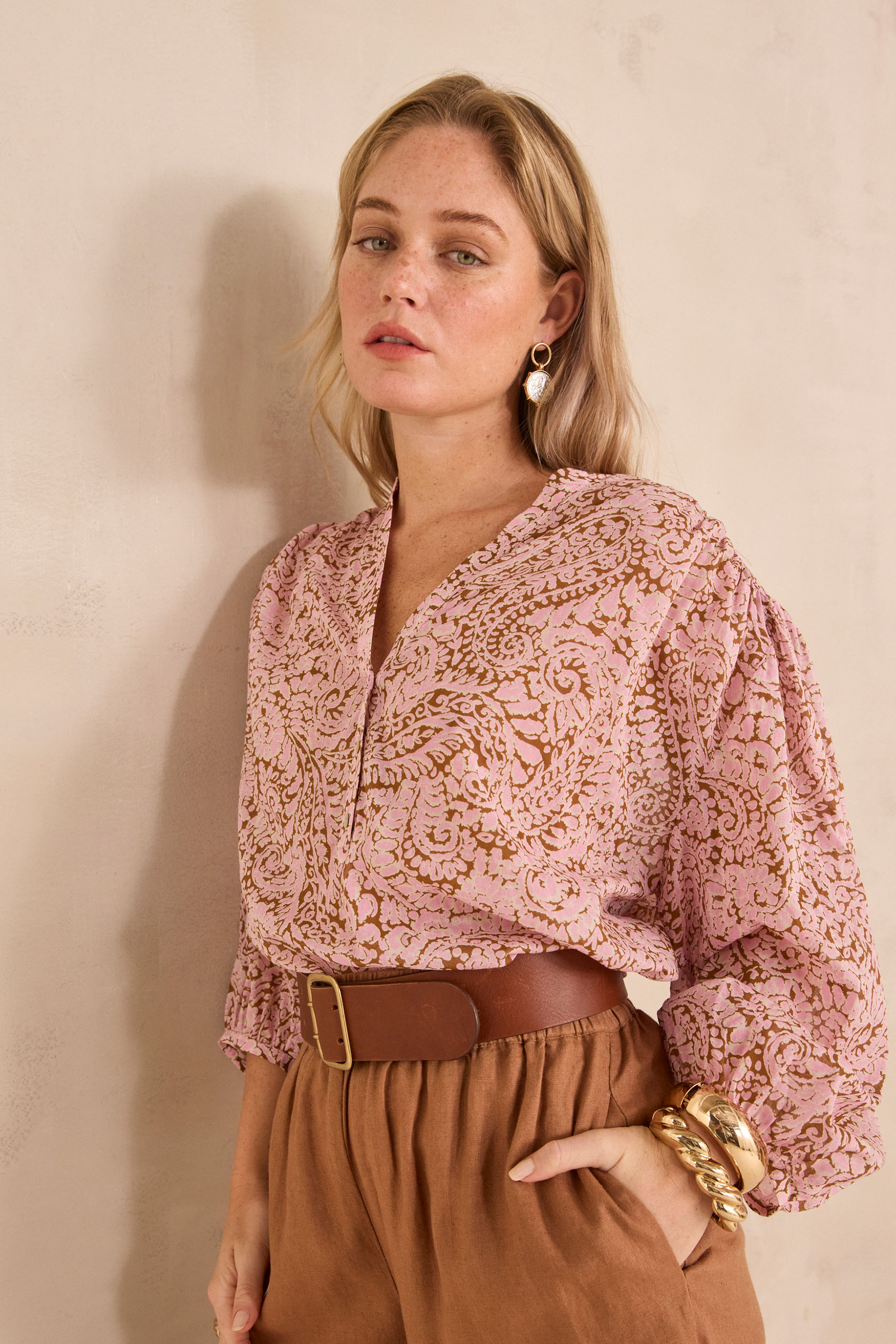 DEVONA long-sleeve printed cotton blouse woman | ROSE | Maison 123
