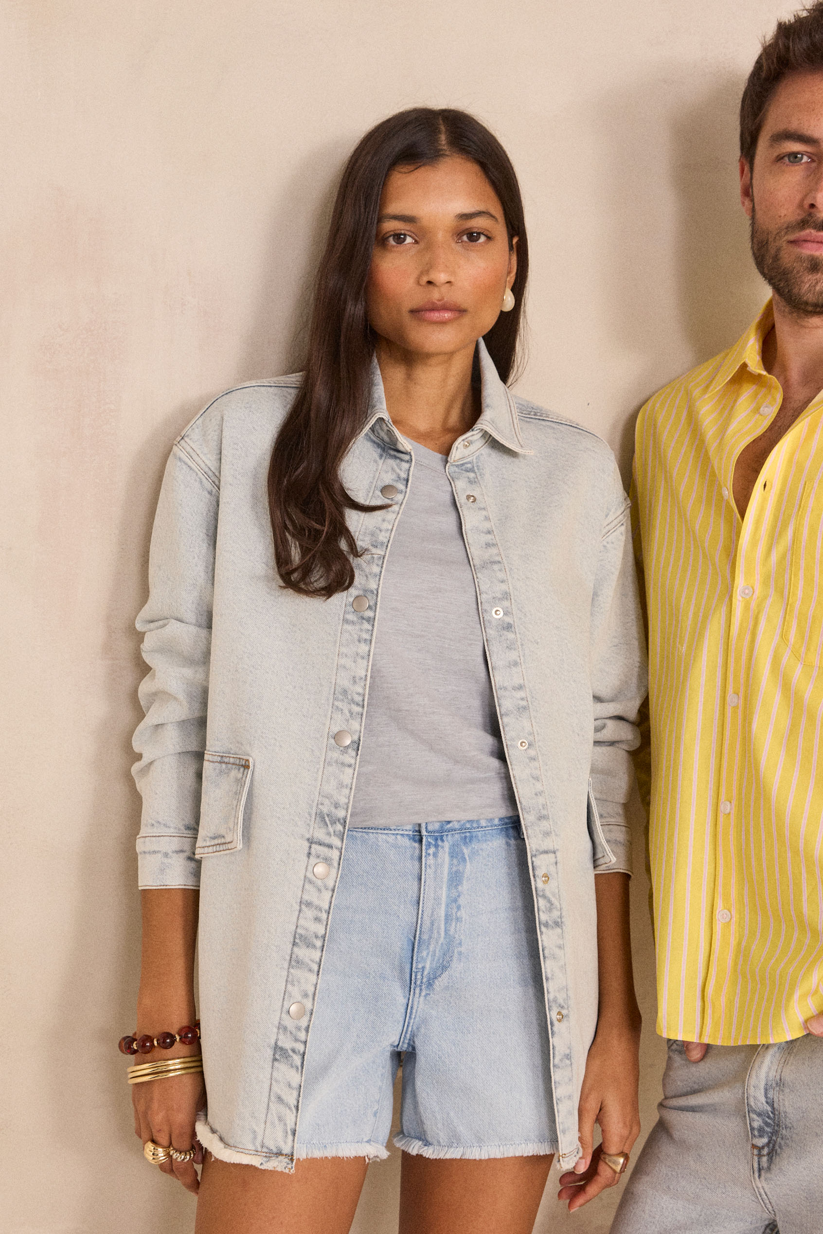 Unisex long-sleeve denim shirt ENVOUTANT woman | LIGHT INDIGO