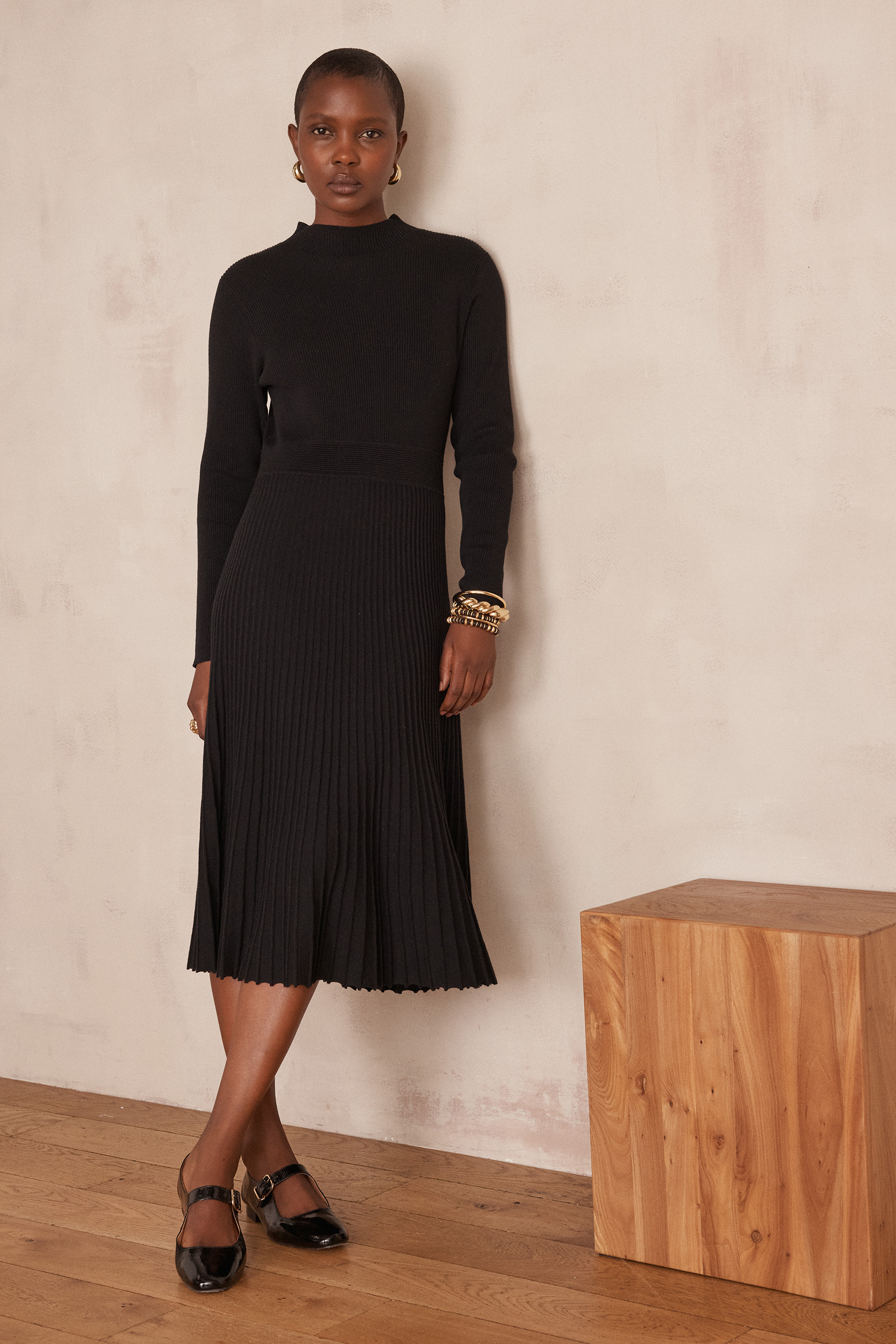 black linen dress mini Naira Pleated Maxi Dress main image 1